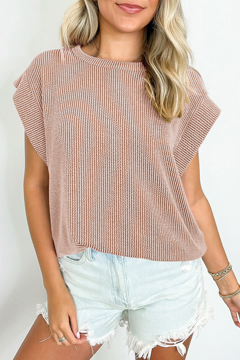 Dirty blue Twisted Rib Wide Sleeve Crew Neck T Shirt