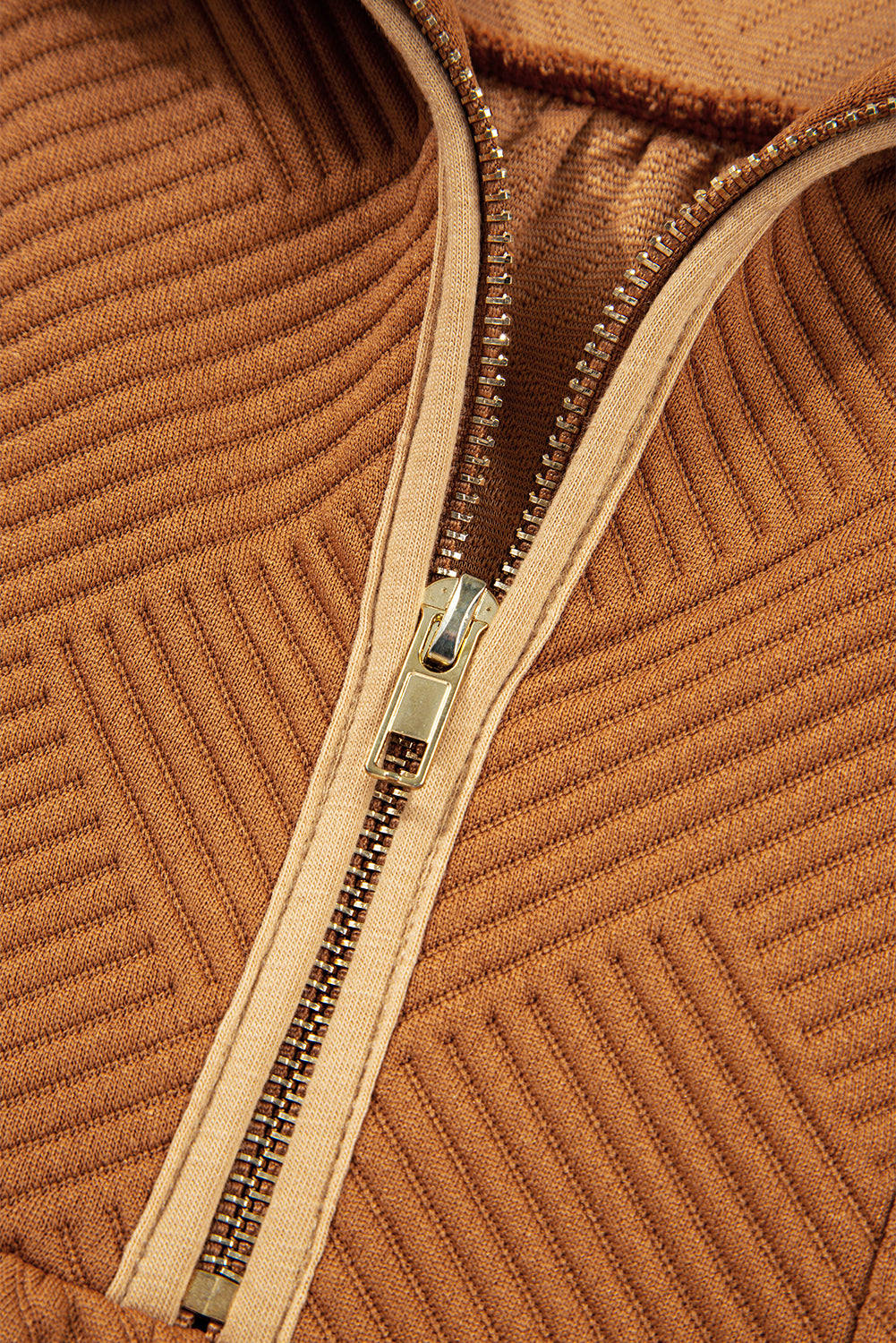 Desert Gold Quarter Zip Collar Bracelet Sleeve Textured Mini Dress