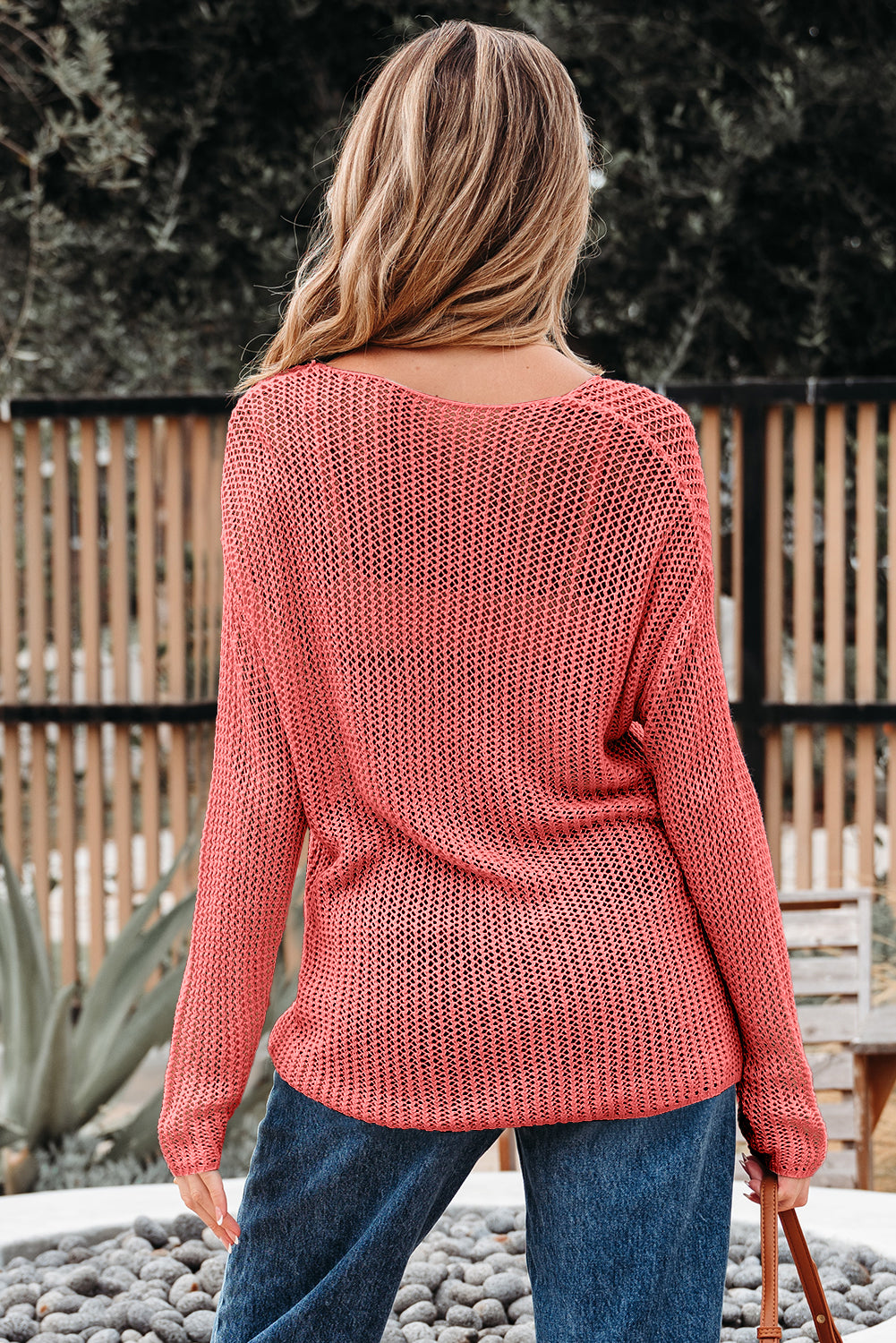 Smoke Gray Crochet Hollow-out Jumper Top Sweater